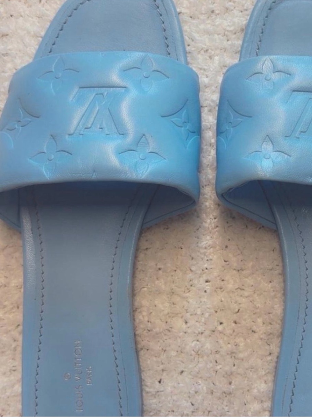 Louis Vuitton Light Blue Embossed Monogram Slide Sandals size 7